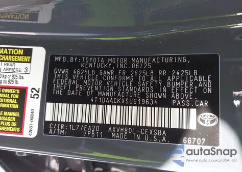 2025 Toyota Camry Se from USA, damaged, VIN 4T1DAACKXSU619634